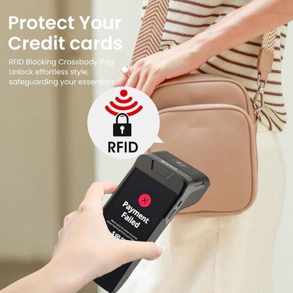 Tan Genuine Leather Small Crossbody Purse RFID Wallet Multi-Pocket with Adjustab - Picture 3 of 8